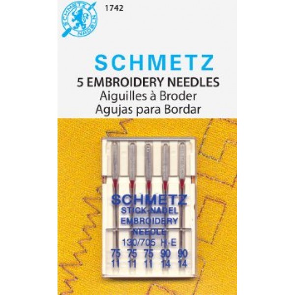 Schmetz Embroidery Needle Assorted 75+90 Carded 5/Pkg 