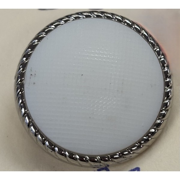 Button B255 White Silver Rim Shank 42-Ligne 27mm Button B255 White Silver Rim Shank 42-Ligne 27mm